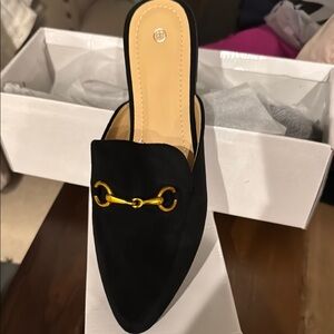 Black Slip-On Loafers with Gold Detail